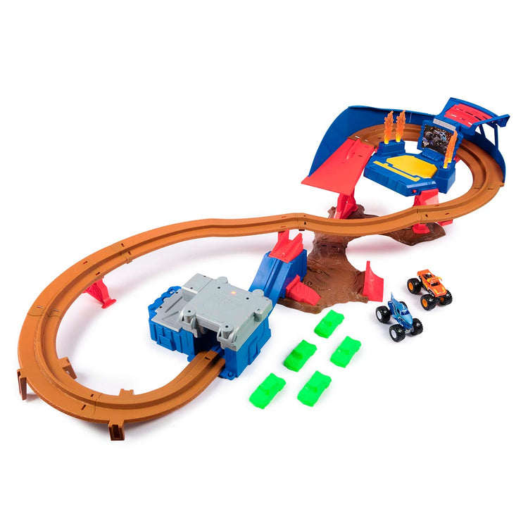 SPIN MASTER Monster Jam Supercharge Speedway avec Megalodon et Crazy Bull