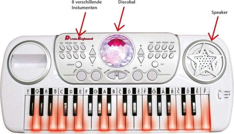 DeQube Clavier Électronique - Avec Chaise - 37 Touches - 8 Instruments Différents - Discoball