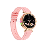 Montre connectée - Edition Platine- Couvercle en verre trempé 2.5D Coque en alliage de zinc + Bracelet en silicone couleur Rose