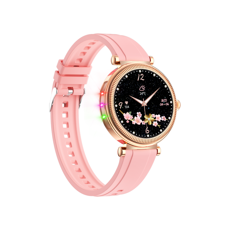 Montre connectée - Edition Platine- Couvercle en verre trempé 2.5D Coque en alliage de zinc + Bracelet en silicone couleur Rose