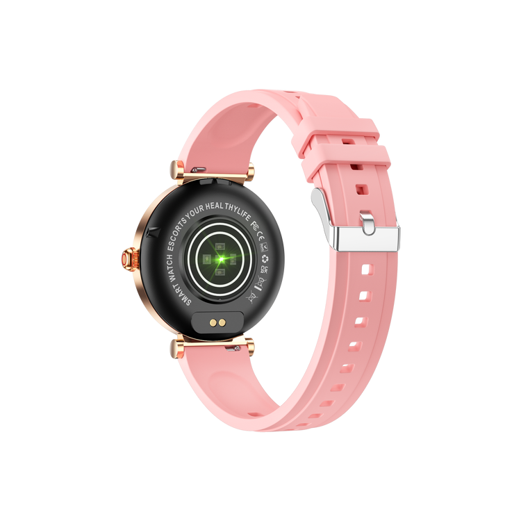 Montre connectée - Edition Platine- Couvercle en verre trempé 2.5D Coque en alliage de zinc + Bracelet en silicone couleur Rose