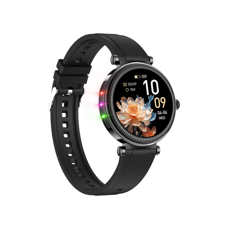 Montre connectée - Edition Platine- Couvercle en verre trempé 2.5D Coque en alliage de zinc + Bracelet en silicone couleur Noir