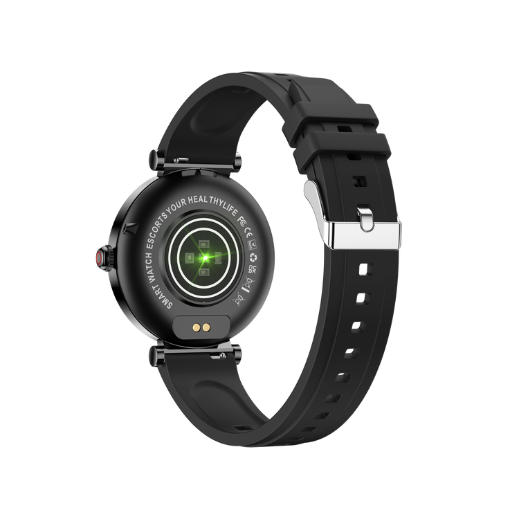 Montre connectée - Edition Platine- Couvercle en verre trempé 2.5D Coque en alliage de zinc + Bracelet en silicone couleur Noir