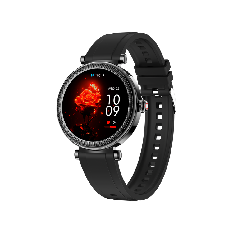 Montre connectée - Edition Platine- Couvercle en verre trempé 2.5D Coque en alliage de zinc + Bracelet en silicone couleur Noir