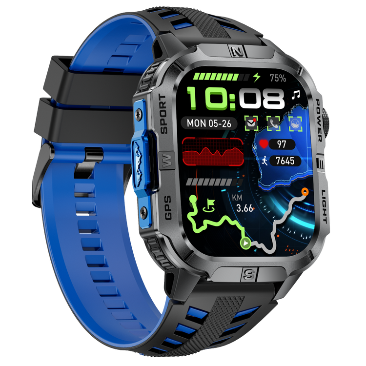 Montre connectée AMOLED NASA GPS fonction d'appel Bluetooth- Modes sportifs edition REVOLUTION écran tactile 1,96 pouces TFT haute définition (avec bracelet silicone) couleur Bleu