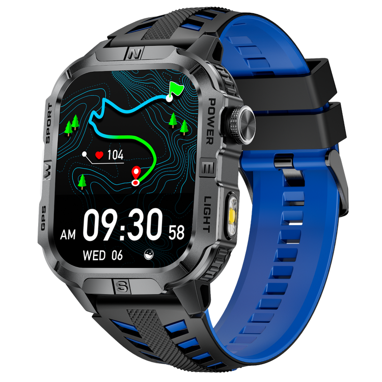 Montre connectée AMOLED NASA GPS fonction d'appel Bluetooth- Modes sportifs edition REVOLUTION écran tactile 1,96 pouces TFT haute définition (avec bracelet silicone) couleur Bleu
