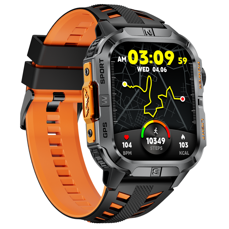 Montre connectée AMOLED NASA GPS fonction d'appel Bluetooth- Modes sportifs edition REVOLUTION écran tactile 1,96 pouces TFT haute définition (avec bracelet silicone) couleur Orange