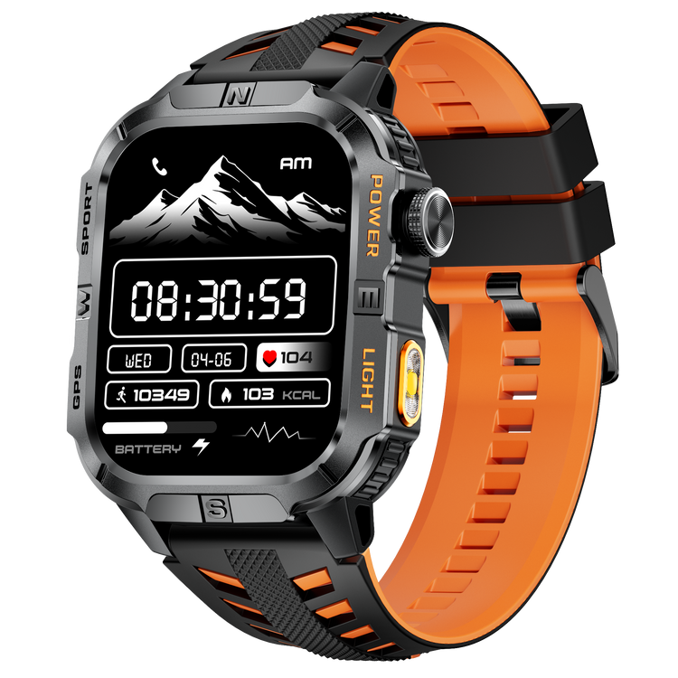 Montre connectée AMOLED NASA GPS fonction d'appel Bluetooth- Modes sportifs edition REVOLUTION écran tactile 1,96 pouces TFT haute définition (avec bracelet silicone) couleur Orange