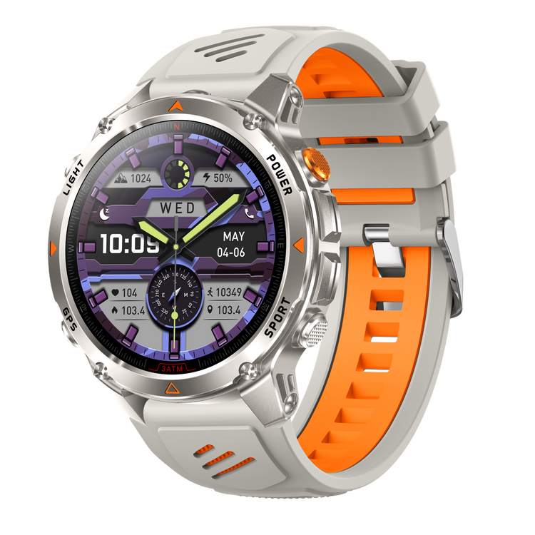 Montre connectée AMOLED NASA GPS edition Ultra Pro 2 . écran couleur haute définition de 1,43 pouce - (avec bracelet silicone) couleur Gris Orange