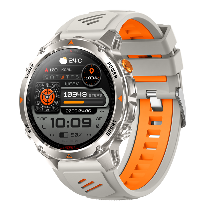 Montre connectée AMOLED NASA GPS edition Ultra Pro 2 . écran couleur haute définition de 1,43 pouce - (avec bracelet silicone) couleur Gris Orange