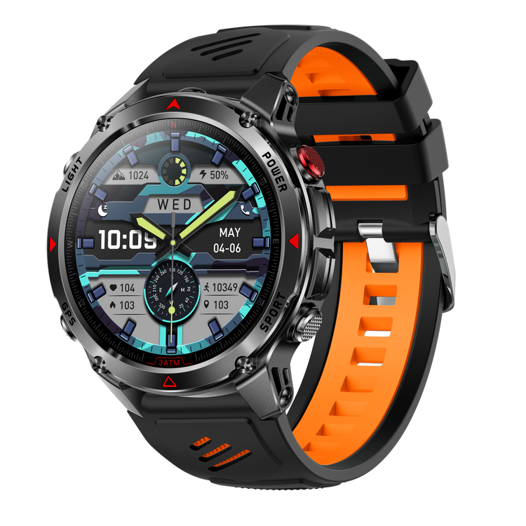 Montre connectée AMOLED NASA GPS edition Ultra Pro 2 . écran couleur haute définition de 1,43 pouce - (avec bracelet silicone) couleur Noir Orange