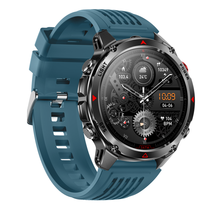 Montre connectée AMOLED NASA GPS edition Ultra Pro 2 . écran couleur haute définition de 1,43 pouce - (avec bracelet silicone) couleur Bleu Gris