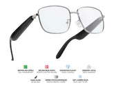 "Lunettes connectées Mogie. - Modèle Lyra - Branches noires avec verres photochromiques.- Branche tactile - Gestion playlist et appels - Bluetooth - Assistant vocal - Anti lumière bleue - Monture : Grise métalisée mate"