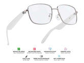"Lunettes connectées Mogie. - Modèle Lyra - Branches blanches avec verres photochromiques . Branche tactile - Gestion playlist et appels - Bluetooth - Assistant vocal - Anti lumière bleue - Monture : Grise métalisée mate"