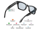"Lunettes connectées Mogie.Caméra - Modèle Zenia - Branches noires avec monture noire et verres photochromiques. Branche tactile - Caméra - Chat GPT - Verres photochromiques - Gestion playlist et appels Bluetooth - Assistant vocal Monture : Noire"