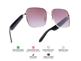 "Lunettes connectées Mogie. - Modèle Nyra - Branches noires avec monture or rose et verres solaires polarisés Branche tactile - Verres solaires polarisés - Gestion playlist et appels Bluetooth - Assistant vocal Monture : Or rose