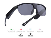 "Lunettes connectées Mogie. - Modèle Atlas - Branches noires avec monture noire et verres solaires Branche tactile - Verres solaires - Gestion playlist et appels - Bluetooth - Assistant vocal Monture : Noire"