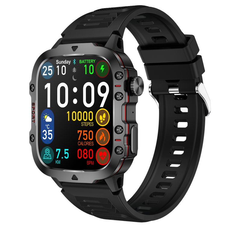 Montre connectée NASA SPORT Grand écran résolution haute définition bracelet en silicone couleur Noir