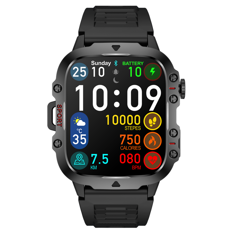 Montre connectée NASA SPORT Grand écran résolution haute définition bracelet en silicone couleur Noir