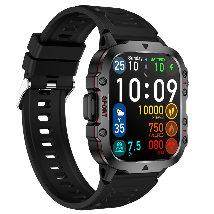 Montre connectée NASA SPORT Grand écran résolution haute définition bracelet en silicone couleur Noir