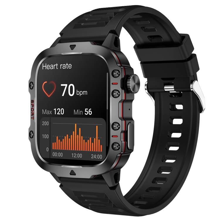 Montre connectée NASA SPORT Grand écran résolution haute définition bracelet en silicone couleur Noir