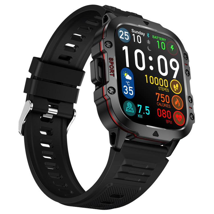 Montre connectée NASA SPORT Grand écran résolution haute définition bracelet en silicone couleur Noir