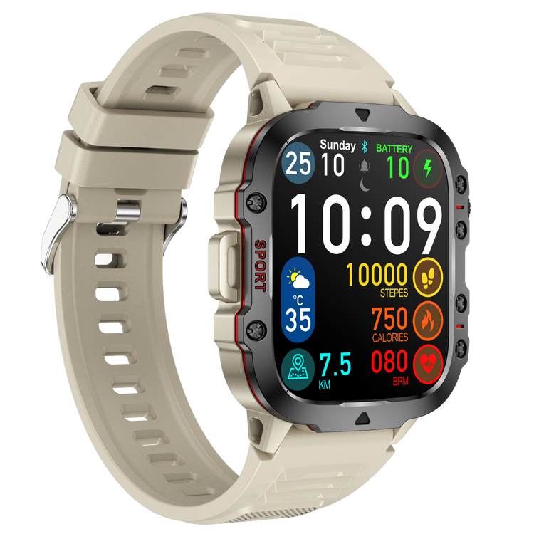 NASA SPORT Smartwatch Large screen high definition resolution silicone strap Beige color