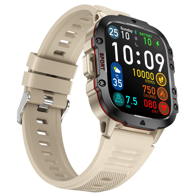 NASA SPORT Smartwatch Large screen high definition resolution silicone strap Beige color