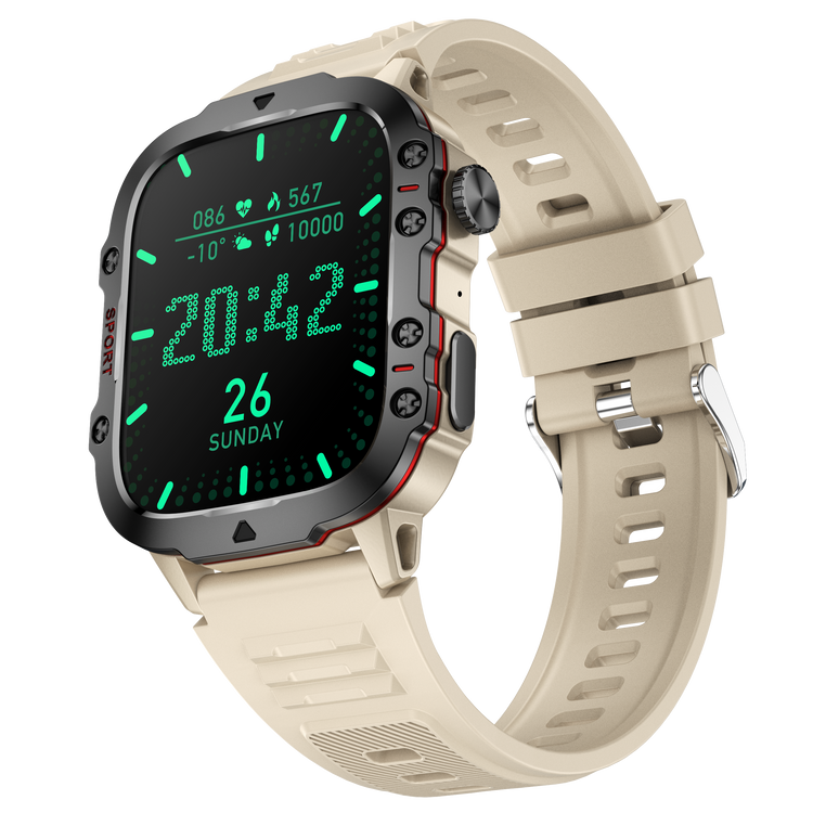 NASA SPORT Smartwatch Large screen high definition resolution silicone strap Beige color