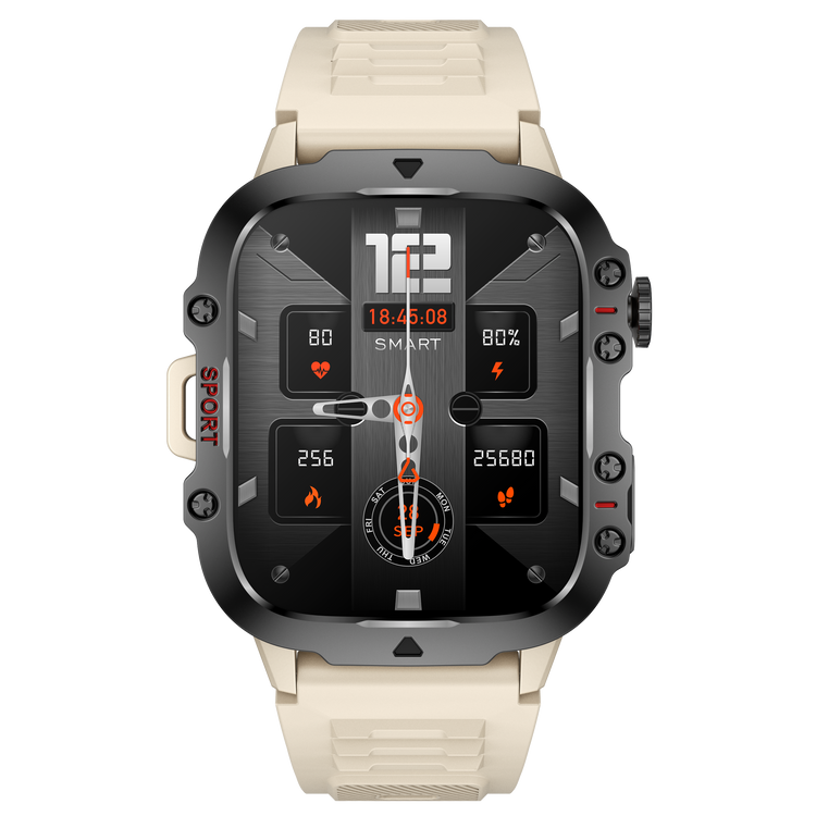 NASA SPORT Smartwatch Large screen high definition resolution silicone strap Beige color