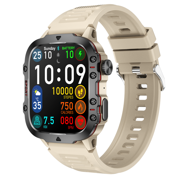 NASA SPORT Smartwatch Large screen high definition resolution silicone strap Beige color
