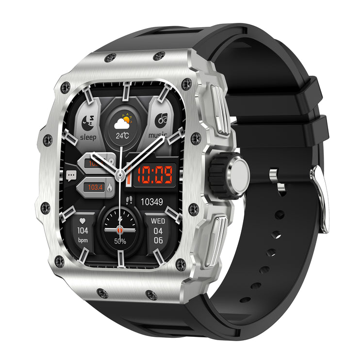 Montre connectée NASA AMOLED IP67 Grand écran résolution haute définition bracelet en silicone couleur Noir cadran Argent