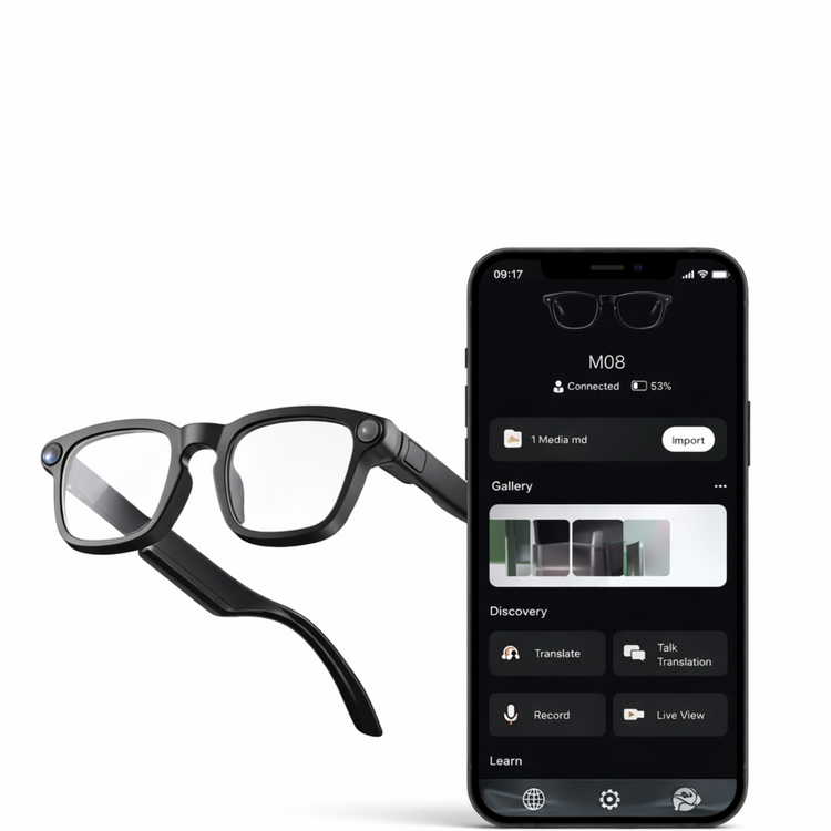 Lunettes intelligentes multifonctions NASA édition VISION Caméra 8 MP avec capteur Photo & Vidéo Haute Définition transmission Wi-Fi, Bluetooth Microphone Et Haut-Parleur Intégré Monture Mat Noir Verres Incolore Modèle Unisex design