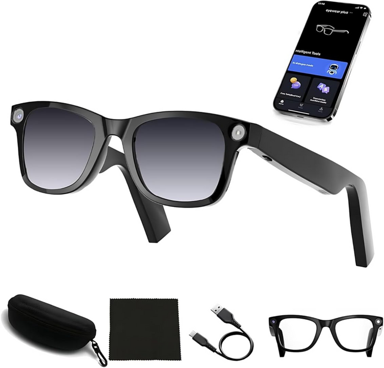 Lunettes intelligentes multifonctions NASA édition ICARE transmission Wi-Fi, Bluetooth Microphone Et Haut-Parleur Intégré Monture Mat Noir Verres Graphite Modèle Unisex design