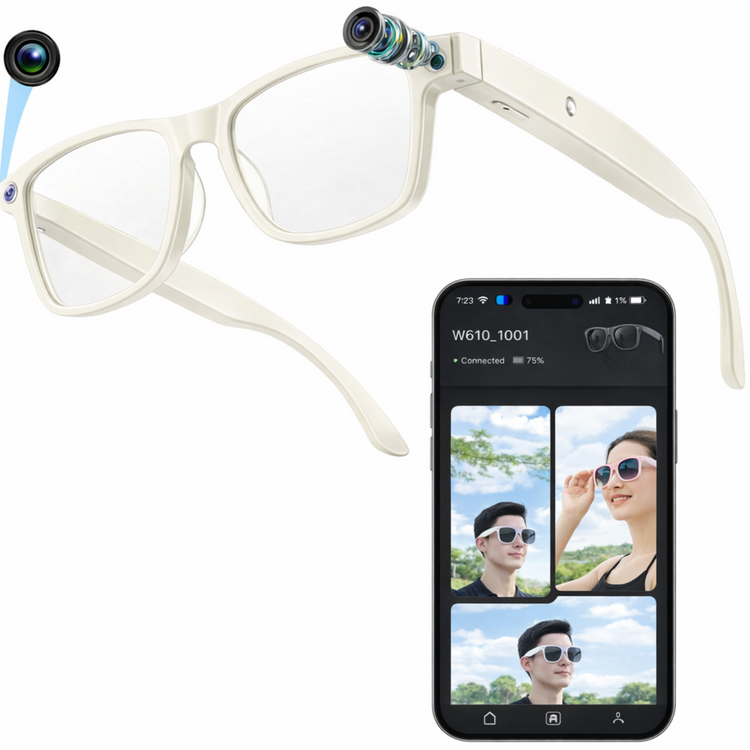 Lunettes intelligentes multifonctions NASA édition FUTURA Caméra ,prise de photos, enregistrement vidéo et audio, appels Bluetooth, lecture de musique, assistant vocal, transmission sans fil Wi-Fi, Monture Mat Blanc Verres Incolore Modèle Unisex design