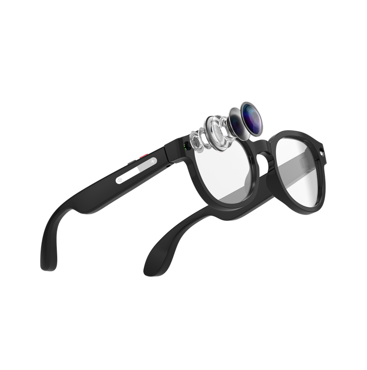 Lunettes intelligentes multifonctions NASA édition FUTURA Caméra,prise de photos, enregistrement vidéo et audio, appels Bluetooth, lecture de musique, assistant vocal, transmission sans fil Wi-Fi, Monture Mat Noir Verres Incolore Modèle Unisex design