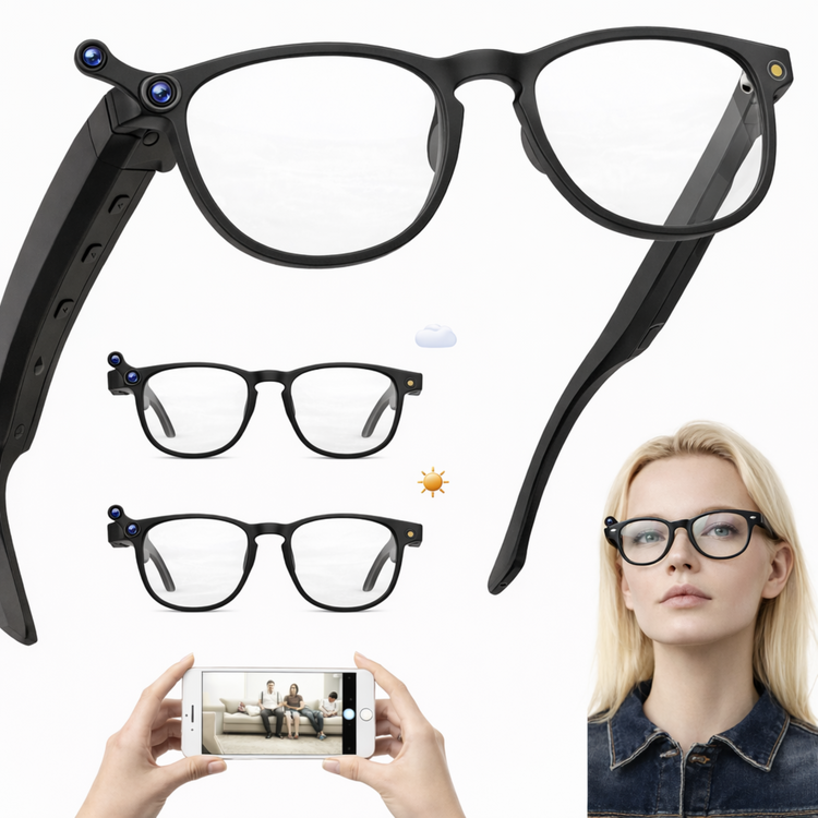 Lunettes intelligentes multifonctions NASA édition FUTURA Caméra,prise de photos, enregistrement vidéo et audio, appels Bluetooth, lecture de musique, assistant vocal, transmission sans fil Wi-Fi, Monture Mat Noir Verres Incolore Modèle Unisex design