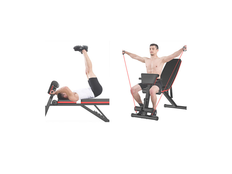 Banc de Musculation SYNERFIT Inclinable Réglable, multifonctions - entraînement complet noir et rouge