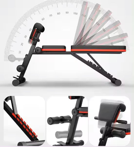 Banc de Musculation SYNERFIT Inclinable Réglable, multifonctions - entraînement complet noir et rouge
