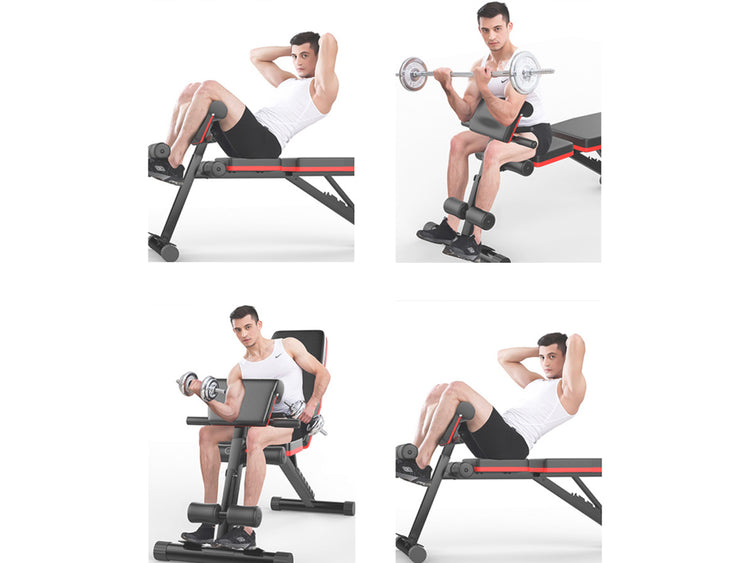 Banc de Musculation SYNERFIT Inclinable Réglable, multifonctions - entraînement complet noir et rouge