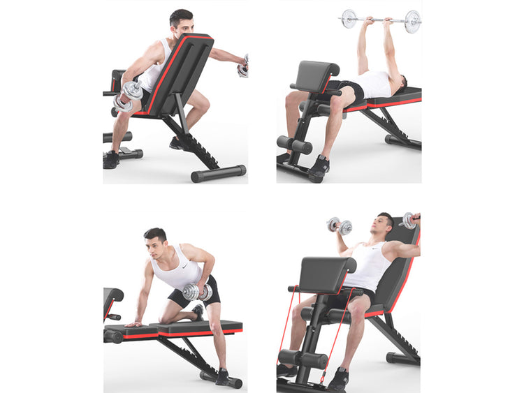 Banc de Musculation SYNERFIT Inclinable Réglable, multifonctions - entraînement complet noir et rouge