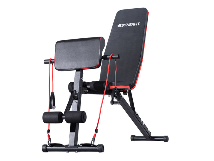 Banc de Musculation SYNERFIT Inclinable Réglable, multifonctions - entraînement complet noir et rouge