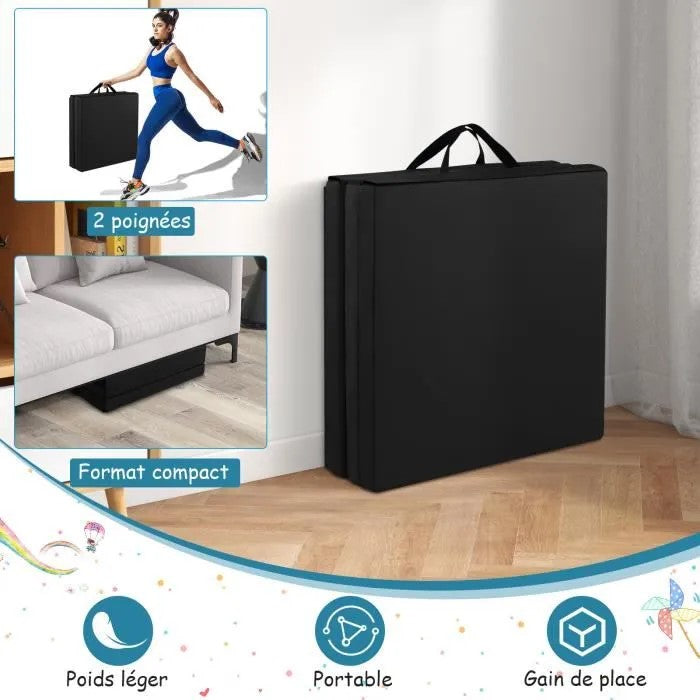 Tapis d'exercices pliable SYNERFIT en mousse polyuréthane 180x50x5cm - Coloris Noir