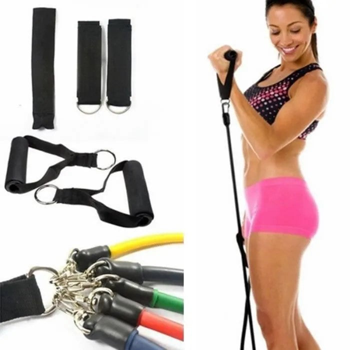 Kit de bandes résistance fitness SYNERFIT avec 11 pièces - sport - poignées, ancre, sangle de cheville, sac de transport