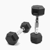 Paire d'haltères hexagonaux monobloc manche chromé et moleté 2x3Kg