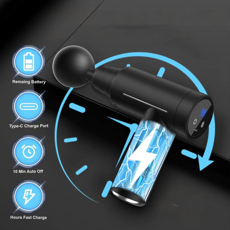 Pistolet de Massage Musculaire SYNERFIT 6 vitesses réglables 6 têtes de massage modèle Smart Gun colorie Noir