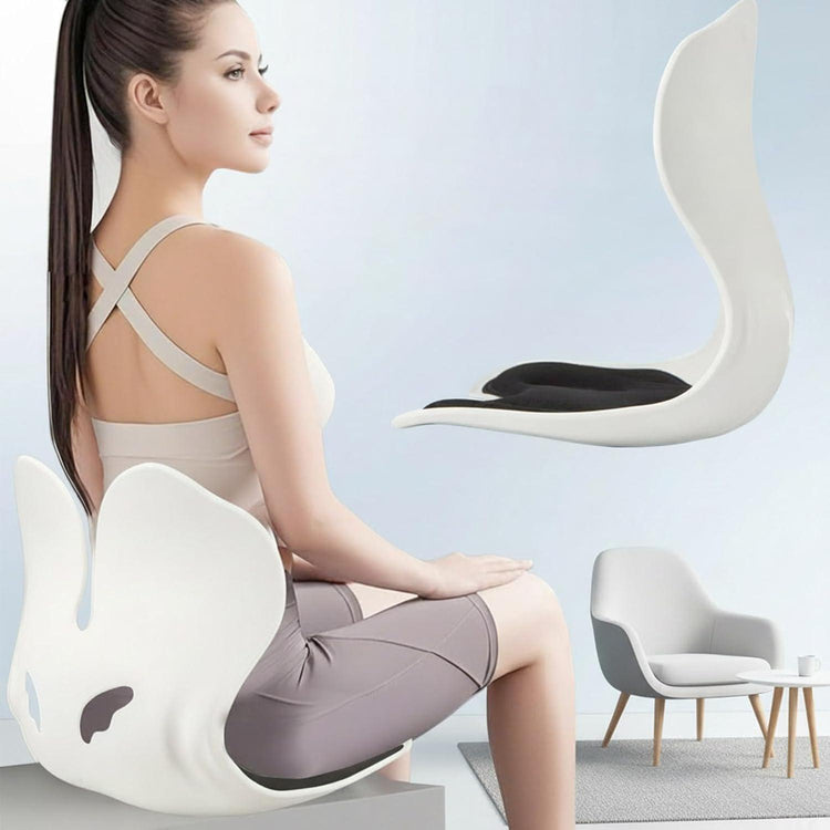 Coussin de siège SYNERFIT en mousse à mémoire de forme de L intégré avec soutien lombaire, coussin de chaise de bureau orthopédique ergonomique modèle Celia colorie Noir écru