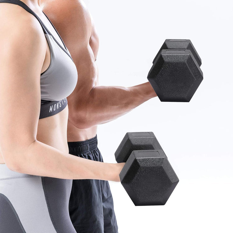 Lots de 2 Haltères hexagonal SYNERFIT écologique en acier recouvert de PVC Noir, 2,5 kg l' unité