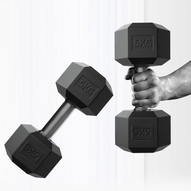 " Lots de 2 Haltères hexagonal SYNERFIT écologique en acier recouvert de PVC Noir, 5 kg l' unité"