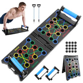 Planche de musculation SYNERFIT 12 en 1 système d'exercice de Fitness d'entraînement avec tendeurs et poignées pliable et portable 10 fonctions, 2 cordes de résistance, 2 poignées modéle Push-up colorie Noir et bleu